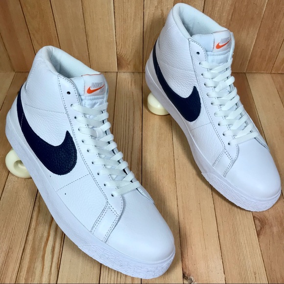 Nike SB Zoom Blazer Mid ISO White Navy Skate Shoes - Picture 2 of 5